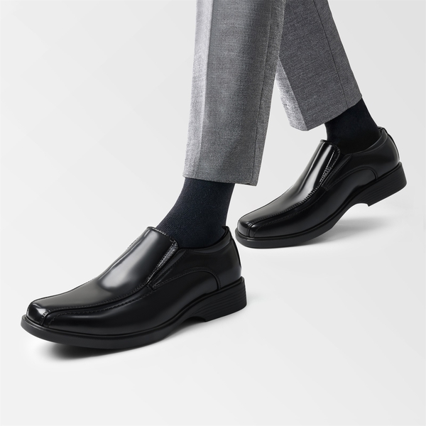 Men's Square-Toe Slip-On PU Leather Loafers - BLACK PAT - 6